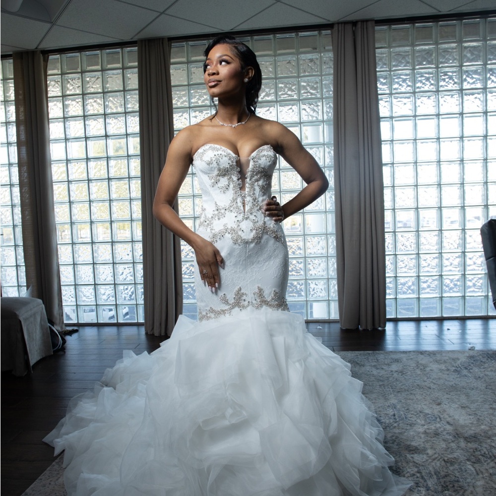 Strapless White and Silver Wedding Gown
